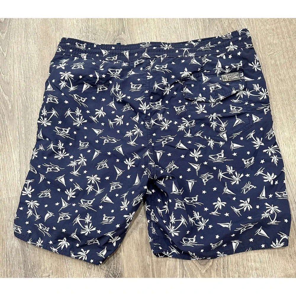 Polo Ralph Lauren Shorts Men's Small Board Blue Sailing Palm Trees Swim‎ Trunks
